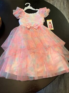 Jona Michelle Pastel Pink Multicolor Tulle Bow Party Dress